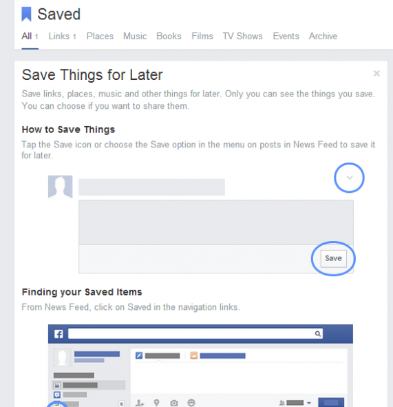 امکان جدید ذخیره کردن مطالب فیسبوک